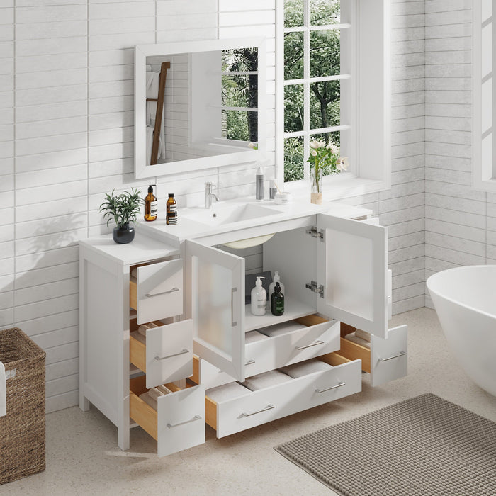 60" Single Sink Modern Bathroom Vanity Set with Ceramic Top & Free Mirror – Large Storage Cabinet with 8 Drawers VA3036-60 - HomeBeyond