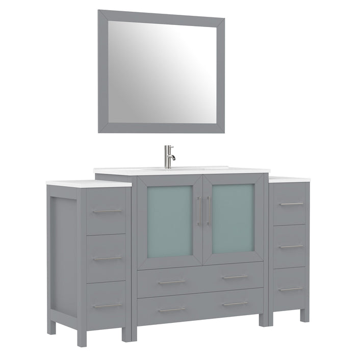 60" Single Sink Modern Bathroom Vanity Set with Ceramic Top & Free Mirror – Large Storage Cabinet with 8 Drawers VA3036-60 - HomeBeyond