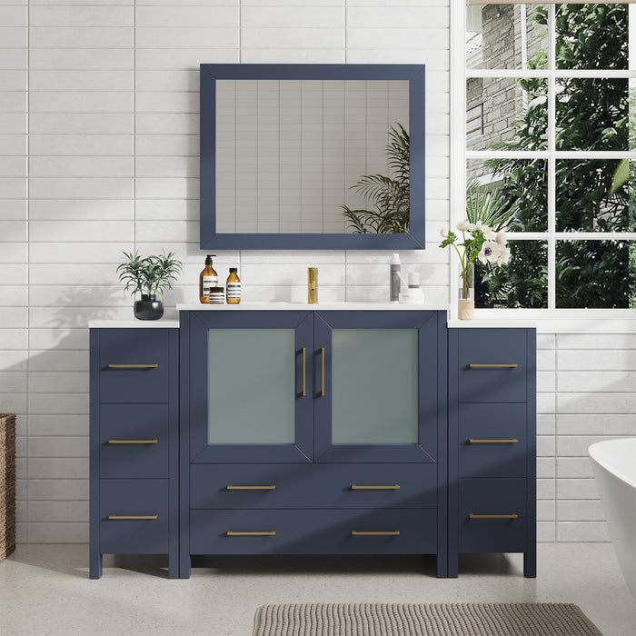 60" Single Sink Modern Bathroom Vanity Set with Ceramic Top & Free Mirror – Large Storage Cabinet with 8 Drawers VA3036-60 - HomeBeyond