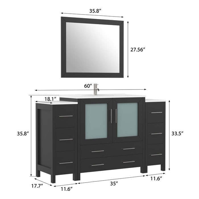 60" Single Sink Modern Bathroom Vanity Set with Ceramic Top & Free Mirror – Large Storage Cabinet with 8 Drawers VA3036-60 - HomeBeyond