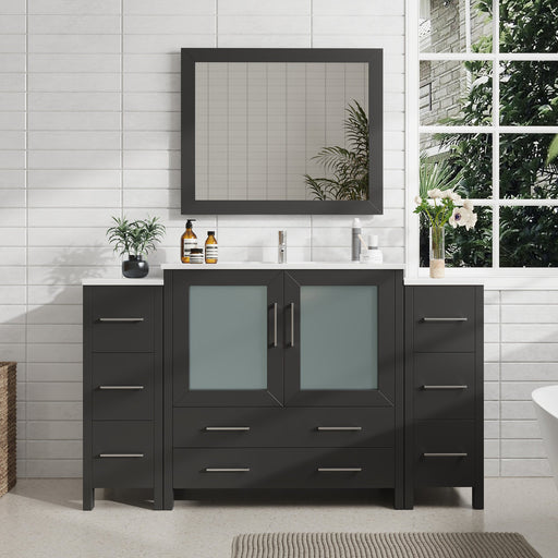 60" Single Sink Modern Bathroom Vanity Set with Ceramic Top & Free Mirror – Large Storage Cabinet with 8 Drawers VA3036-60 - HomeBeyond