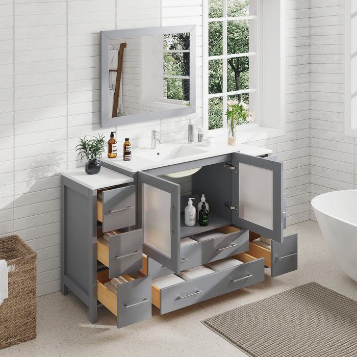 60" Single Sink Modern Bathroom Vanity Set with Ceramic Top & Free Mirror – Large Storage Cabinet with 8 Drawers VA3036-60 - HomeBeyond