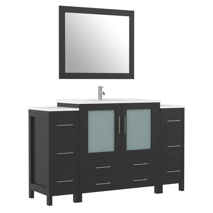 60" Single Sink Modern Bathroom Vanity Set with Ceramic Top & Free Mirror – Large Storage Cabinet with 8 Drawers VA3036-60 - HomeBeyond