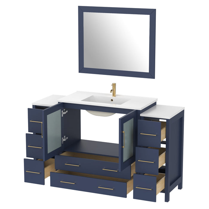 60" Single Sink Modern Bathroom Vanity Set with Ceramic Top & Free Mirror – Large Storage Cabinet with 8 Drawers VA3036-60 - HomeBeyond