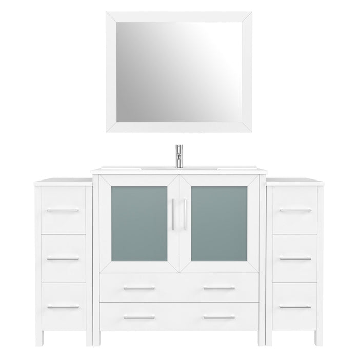 60" Single Sink Modern Bathroom Vanity Set with Ceramic Top & Free Mirror – Large Storage Cabinet with 8 Drawers VA3036-60 - HomeBeyond