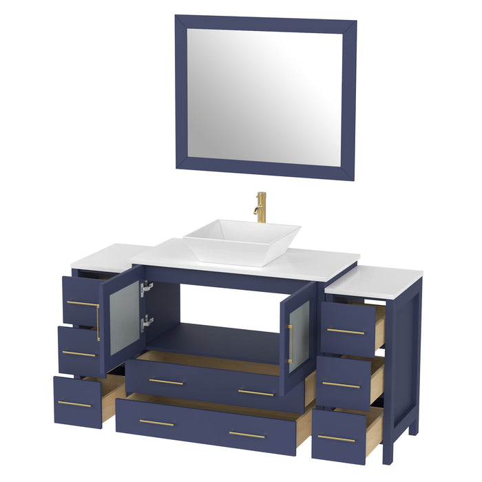 60" Single Sink Modern Bathroom Vanity Set with Engineered Marble Top & Free Mirror – Storage Cabinet with 8 Drawers VA3136-60 - HomeBeyond