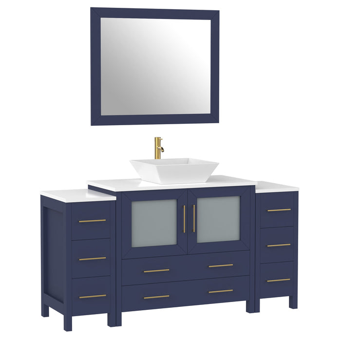 60" Single Sink Modern Bathroom Vanity Set with Engineered Marble Top & Free Mirror – Storage Cabinet with 8 Drawers VA3136-60 - HomeBeyond