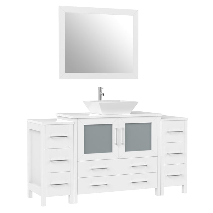 60" Single Sink Modern Bathroom Vanity Set with Engineered Marble Top & Free Mirror – Storage Cabinet with 8 Drawers VA3136-60 - HomeBeyond