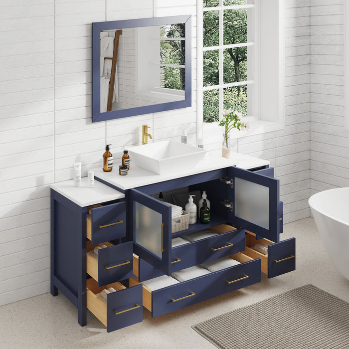 60" Single Sink Modern Bathroom Vanity Set with Engineered Marble Top & Free Mirror – Storage Cabinet with 8 Drawers VA3136-60 - HomeBeyond