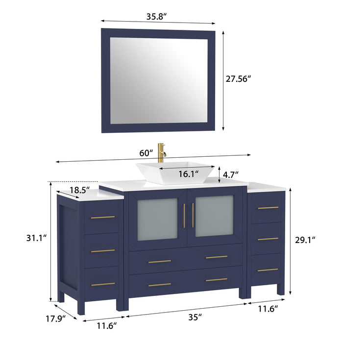 60" Single Sink Modern Bathroom Vanity Set with Engineered Marble Top & Free Mirror – Storage Cabinet with 8 Drawers VA3136-60 - HomeBeyond
