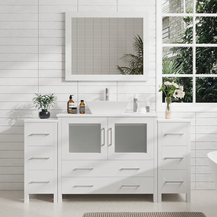 60" Single Sink Modern Bathroom Vanity Set with Engineered Marble Top & Free Mirror – Storage Cabinet with 8 Drawers VA3136-60 - HomeBeyond