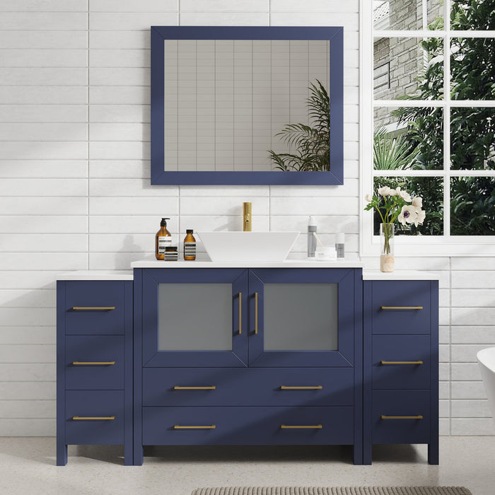 60" Single Sink Modern Bathroom Vanity Set with Engineered Marble Top & Free Mirror – Storage Cabinet with 8 Drawers VA3136-60 - HomeBeyond
