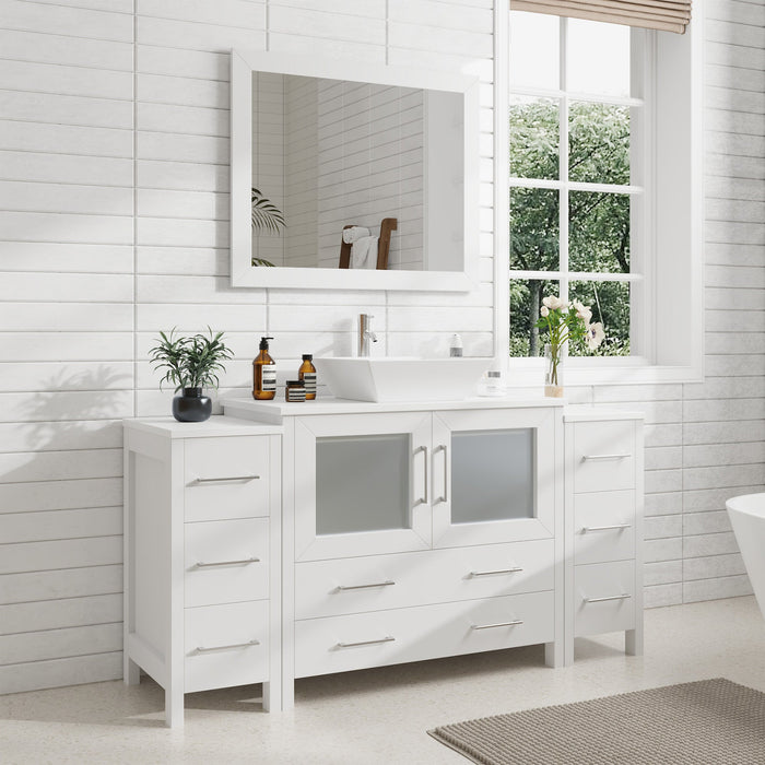 60" Single Sink Modern Bathroom Vanity Set with Engineered Marble Top & Free Mirror – Storage Cabinet with 8 Drawers VA3136-60 - HomeBeyond