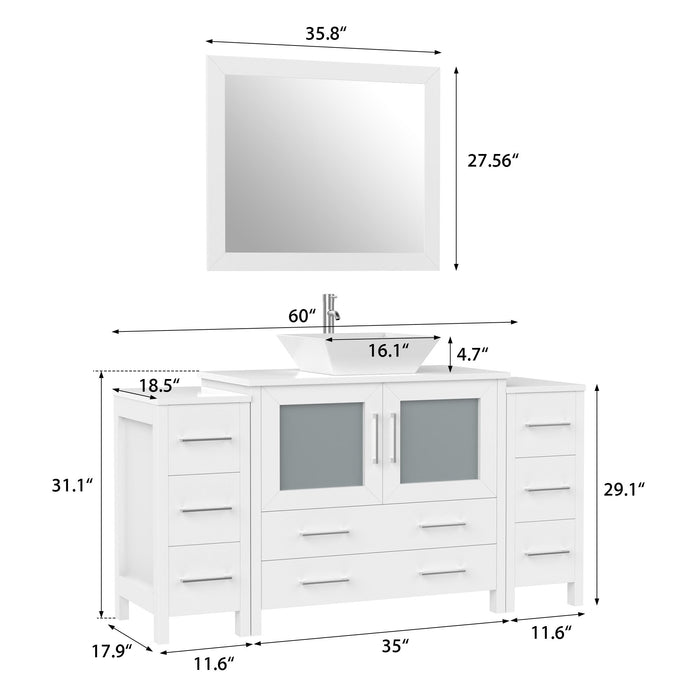 60" Single Sink Modern Bathroom Vanity Set with Engineered Marble Top & Free Mirror – Storage Cabinet with 8 Drawers VA3136-60 - HomeBeyond