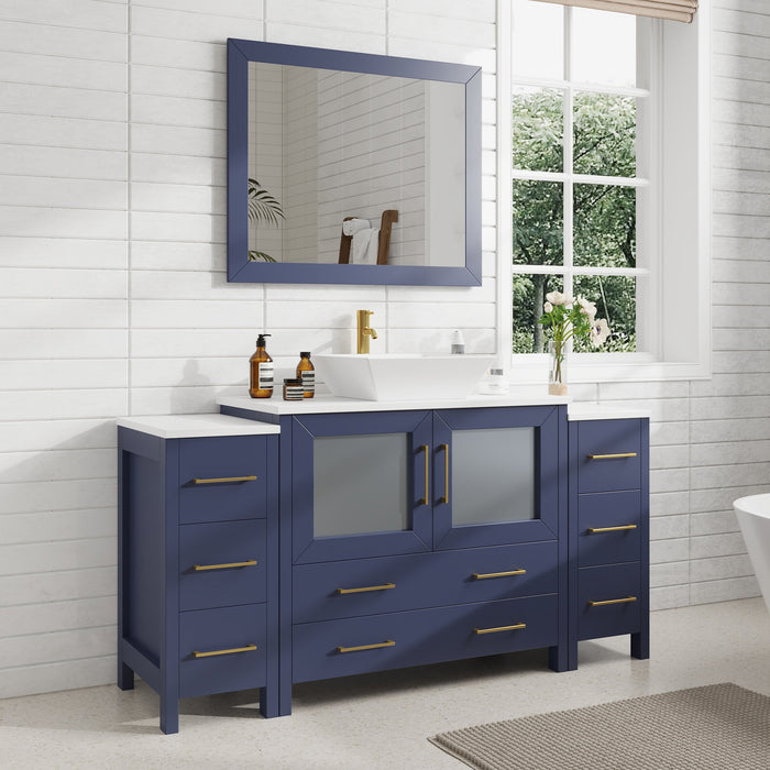 60" Single Sink Modern Bathroom Vanity Set with Engineered Marble Top & Free Mirror – Storage Cabinet with 8 Drawers VA3136-60 - HomeBeyond
