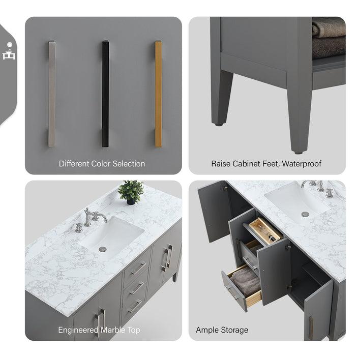 60" Single Sink Modern Freestanding Bathroom Vanity Set with Arabescato White Engineered Marble Top – Storage Cabinet with Soft-Closing Doors & Drawers VA9060S - HomeBeyond