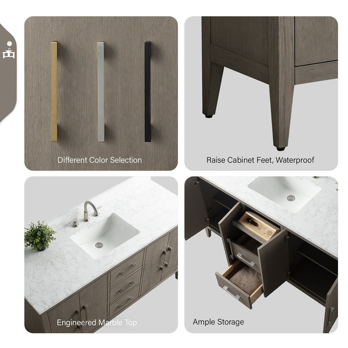 60" Single Sink Modern Freestanding Bathroom Vanity Set with Arabescato White Engineered Marble Top – Storage Cabinet with Soft-Closing Doors & Drawers VA9060S - HomeBeyond
