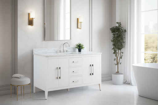 60" Single Sink Modern Freestanding Bathroom Vanity Set with Arabescato White Engineered Marble Top – Storage Cabinet with Soft-Closing Doors & Drawers VA9060S - HomeBeyond