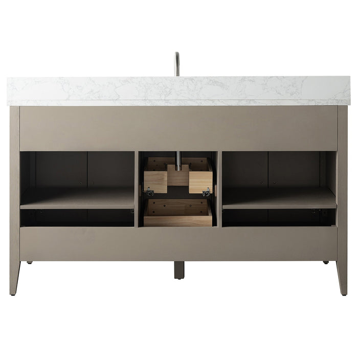 60" Single Sink Modern Freestanding Bathroom Vanity Set with Arabescato White Engineered Marble Top – Storage Cabinet with Soft-Closing Doors & Drawers VA9060S - HomeBeyond