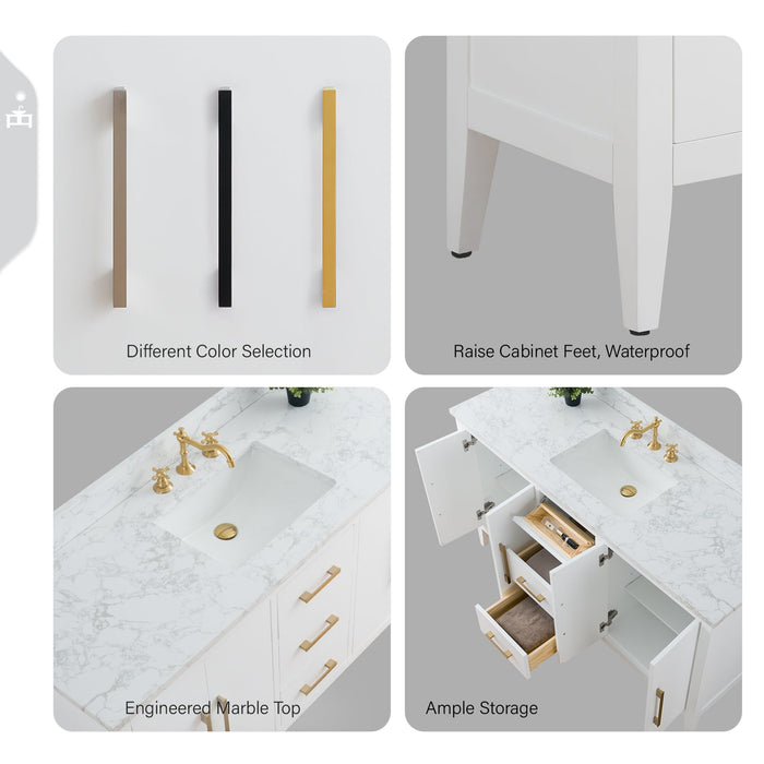 60" Single Sink Modern Freestanding Bathroom Vanity Set with Arabescato White Engineered Marble Top – Storage Cabinet with Soft-Closing Doors & Drawers VA9060S - HomeBeyond