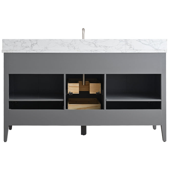 60" Single Sink Modern Freestanding Bathroom Vanity Set with Arabescato White Engineered Marble Top – Storage Cabinet with Soft-Closing Doors & Drawers VA9060S - HomeBeyond