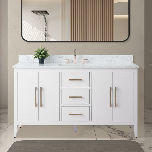 60" Single Sink Modern Freestanding Bathroom Vanity Set with Arabescato White Engineered Marble Top – Storage Cabinet with Soft-Closing Doors & Drawers VA9060S - HomeBeyond