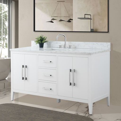 60" Single Sink Modern Freestanding Bathroom Vanity Set with Arabescato White Engineered Marble Top – Storage Cabinet with Soft-Closing Doors & Drawers VA9060S - HomeBeyond