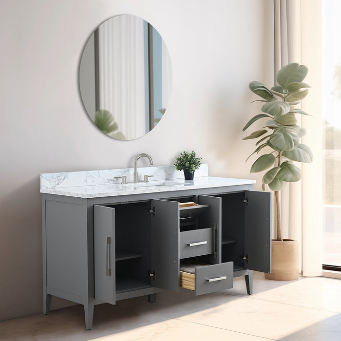 60" Single Sink Modern Freestanding Bathroom Vanity Set with Arabescato White Engineered Marble Top – Storage Cabinet with Soft-Closing Doors & Drawers VA9060S - HomeBeyond