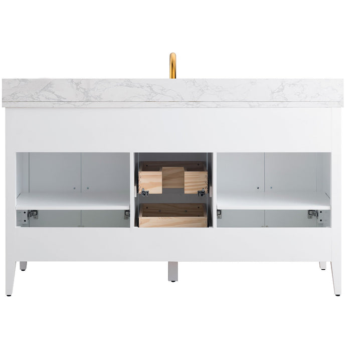 60" Single Sink Modern Freestanding Bathroom Vanity Set with Arabescato White Engineered Marble Top – Storage Cabinet with Soft-Closing Doors & Drawers VA9060S - HomeBeyond