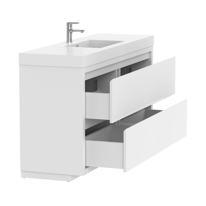 60" Single Sink Modern Freestanding Bathroom Vanity Set with White Engineered Stone Top – Storage Cabinet with Soft-Closing Drawers VA6060WF - HomeBeyond