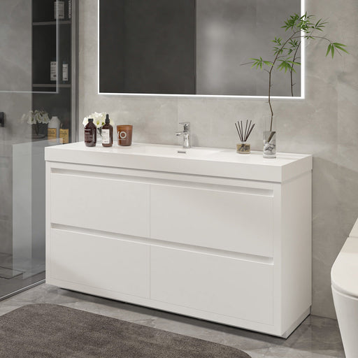 60" Single Sink Modern Freestanding Bathroom Vanity Set with White Engineered Stone Top – Storage Cabinet with Soft-Closing Drawers VA6060WF - HomeBeyond