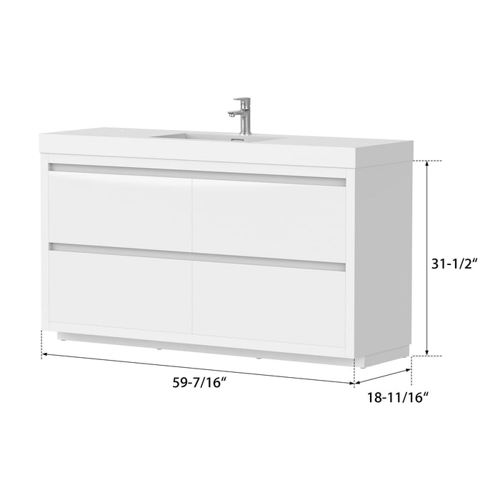 60" Single Sink Modern Freestanding Bathroom Vanity Set with White Engineered Stone Top – Storage Cabinet with Soft-Closing Drawers VA6060WF - HomeBeyond
