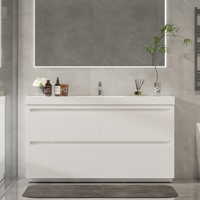 60" Single Sink Modern Freestanding Bathroom Vanity Set with White Engineered Stone Top – Storage Cabinet with Soft-Closing Drawers VA6060WF - HomeBeyond