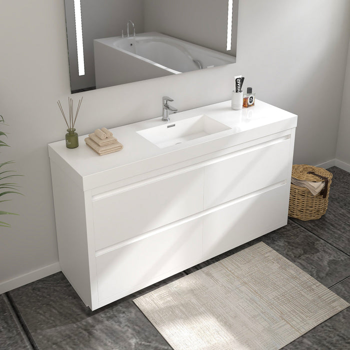 60" Single Sink Modern Freestanding Bathroom Vanity Set with White Engineered Stone Top – Storage Cabinet with Soft-Closing Drawers VA6060WF - HomeBeyond