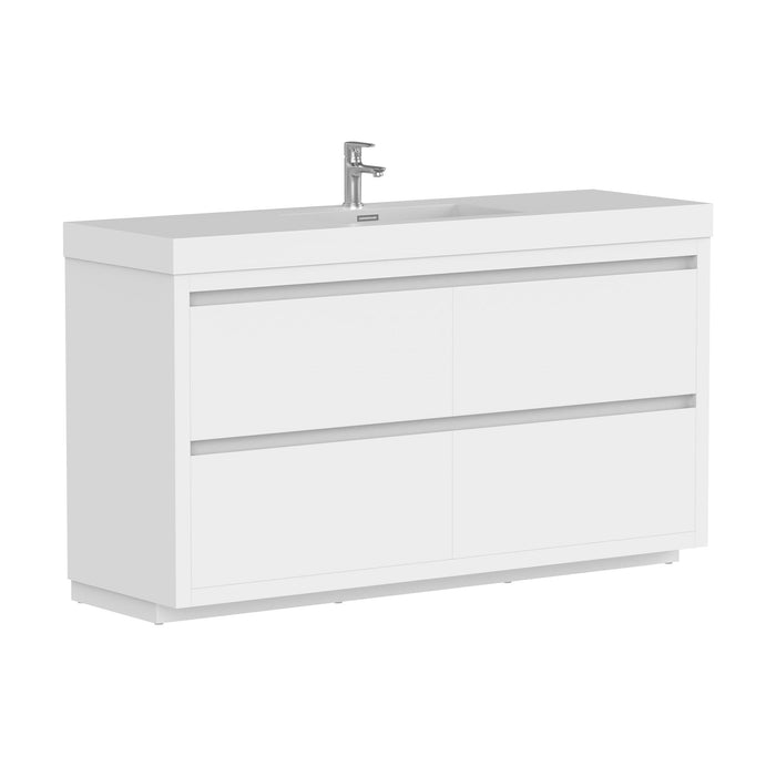 60" Single Sink Modern Freestanding Bathroom Vanity Set with White Engineered Stone Top – Storage Cabinet with Soft-Closing Drawers VA6060WF - HomeBeyond