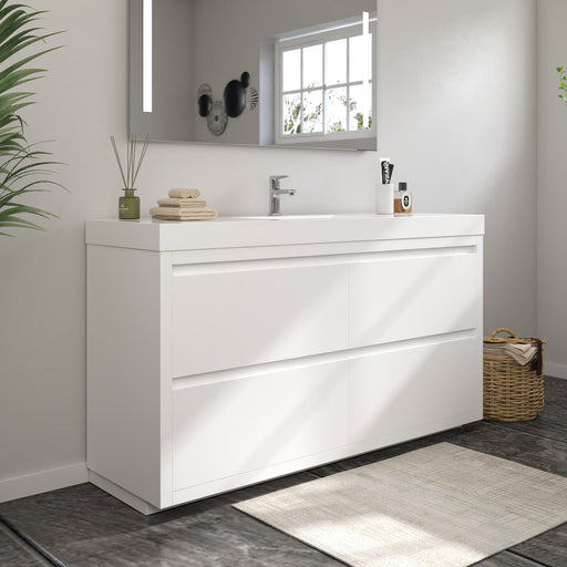 60" Single Sink Modern Freestanding Bathroom Vanity Set with White Engineered Stone Top – Storage Cabinet with Soft-Closing Drawers VA6060WF - HomeBeyond