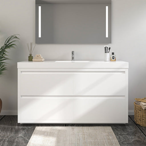 60" Single Sink Modern Freestanding Bathroom Vanity Set with White Engineered Stone Top – Storage Cabinet with Soft-Closing Drawers VA6060WF - HomeBeyond