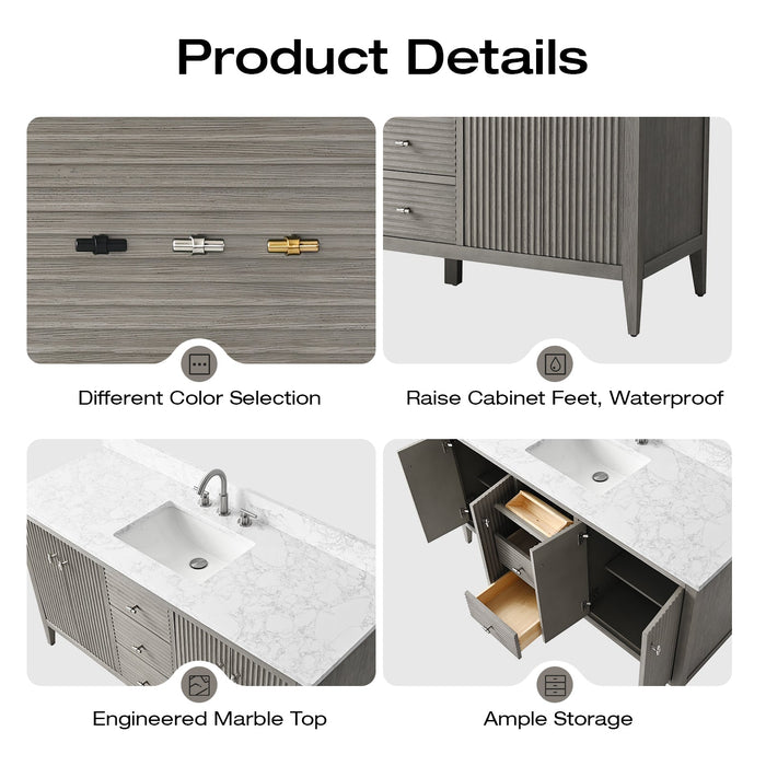 60" Single Sink Modern Freestanding Solid Wood Bathroom Vanity Set with Engineered Marble Top – Storage Cabinet with Soft-Closing Doors & Drawers VA9160S - HomeBeyond