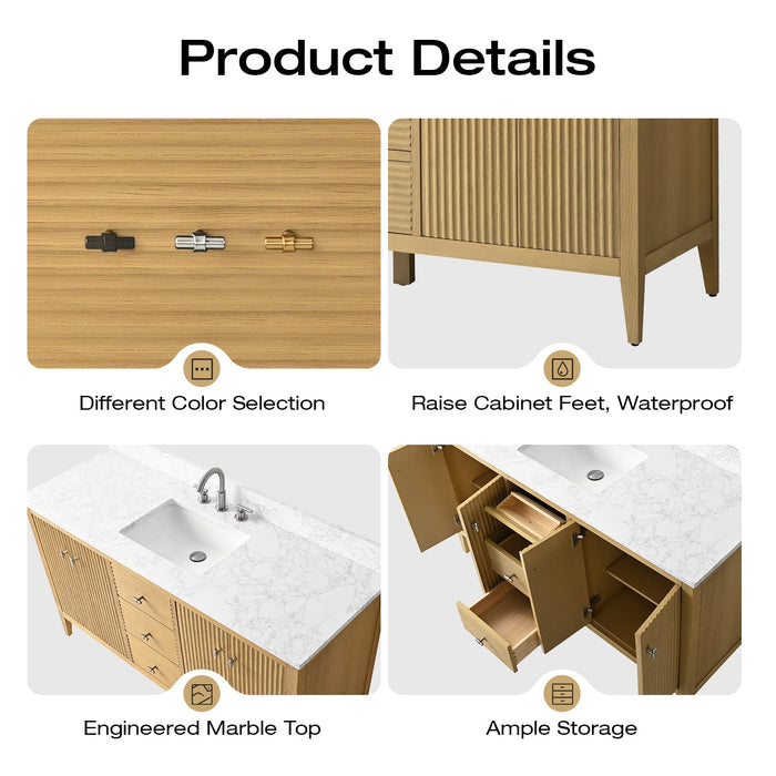 60" Single Sink Modern Freestanding Solid Wood Bathroom Vanity Set with Engineered Marble Top – Storage Cabinet with Soft-Closing Doors & Drawers VA9160S - HomeBeyond