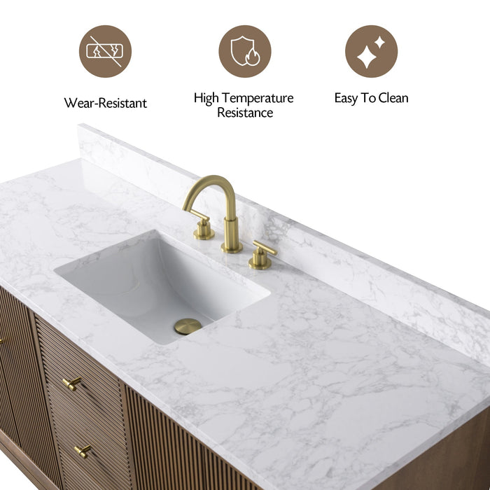 60" Single Sink Modern Freestanding Solid Wood Bathroom Vanity Set with White Engineered Marble Top – Storage Cabinet with Soft-Closing Doors & Drawers VA8160S - HomeBeyond