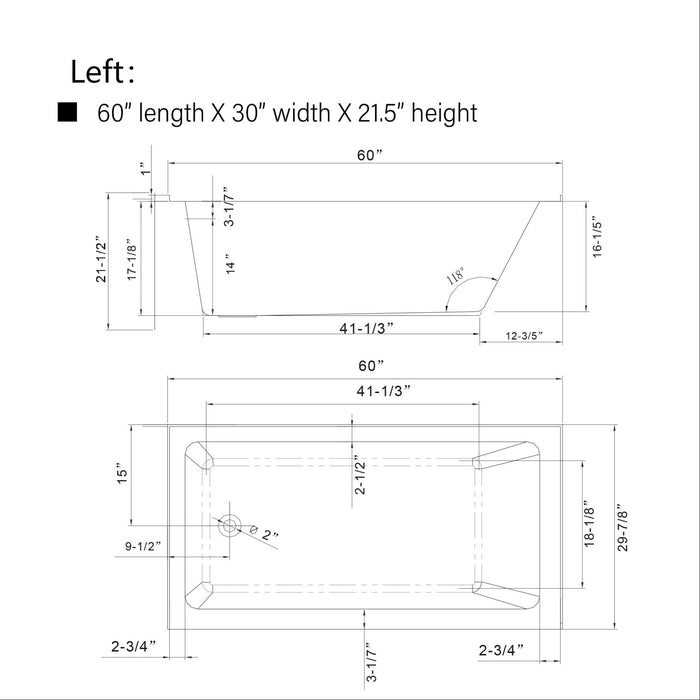 60" x 30" Alcove Soaking Acrylic Bathtub with 3 Side Tiling Flange - HomeBeyond