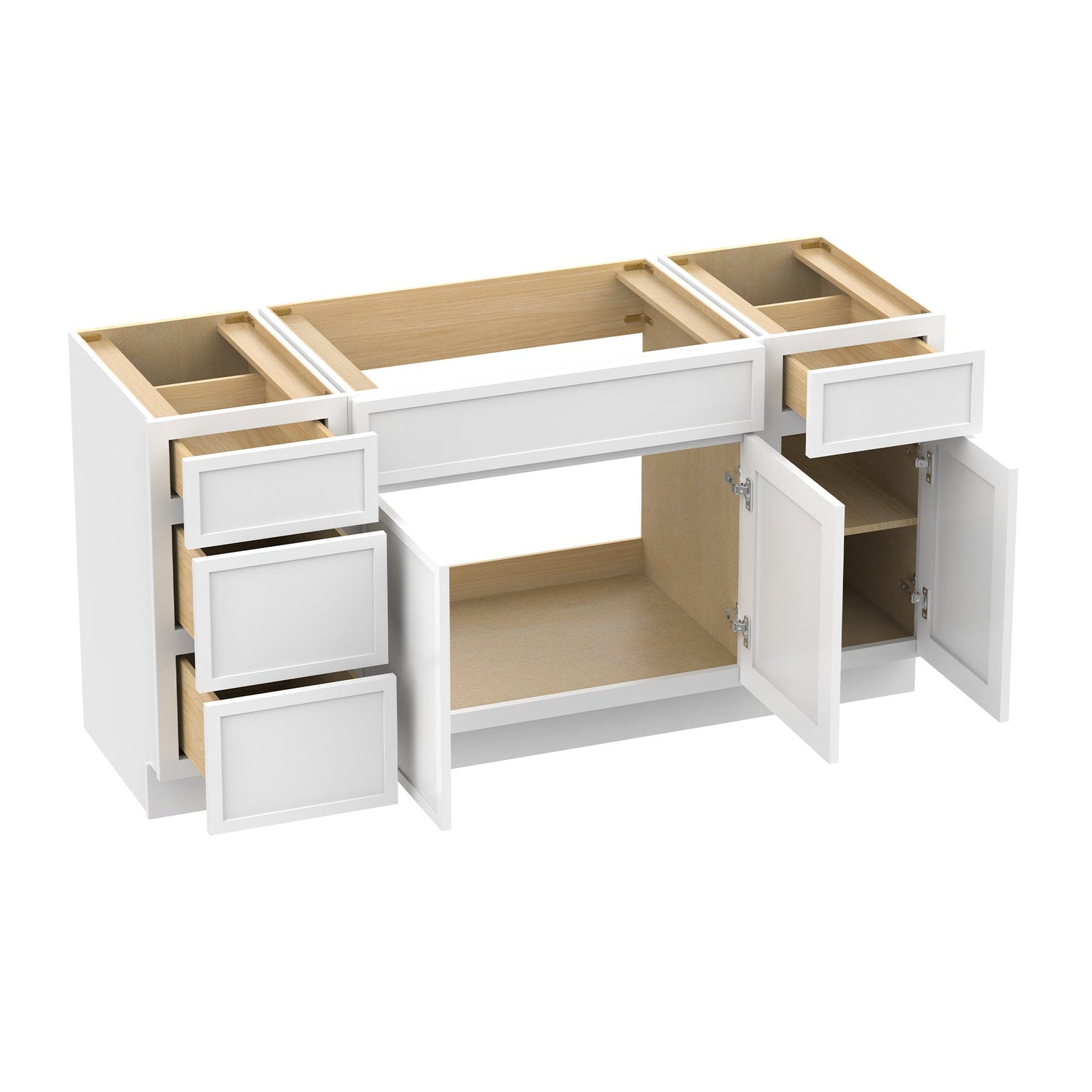 63" Modern Freestanding Birch & Plywood Bathroom Vanity Base Only – Shaker Style Storage Cabinet with 4 Drawers & 3 Doors VA41153-33-151 - HomeBeyond