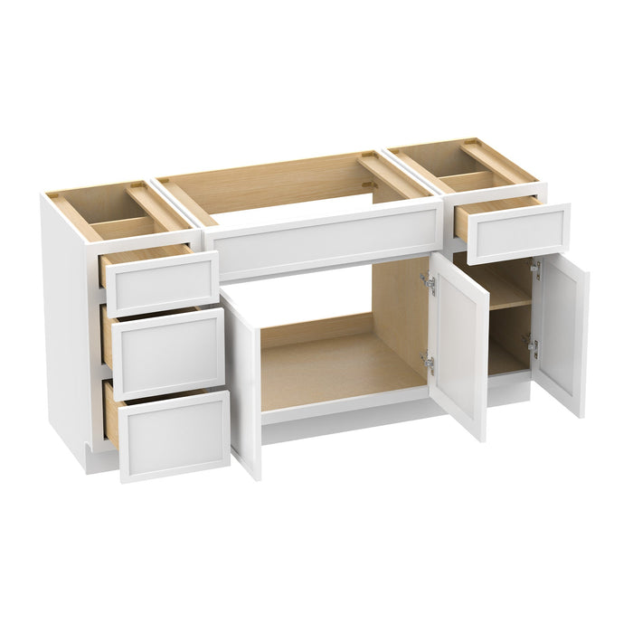 63" Modern Freestanding Birch & Plywood Bathroom Vanity Base Only – Shaker Style Storage Cabinet with 4 Drawers & 3 Doors VA41153-33-151 - HomeBeyond