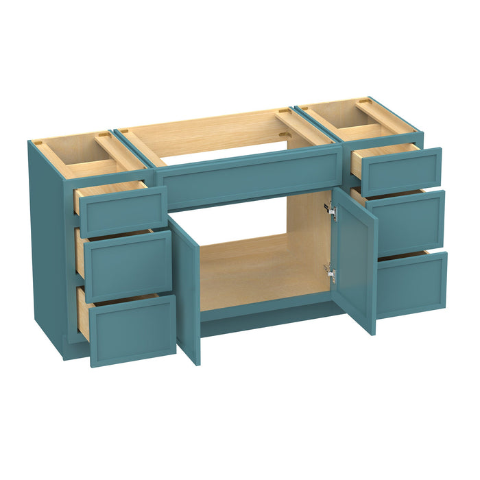 63" Modern Freestanding Birch & Plywood Bathroom Vanity Base Only – Shaker Style Storage Cabinet with 6 Drawers & 2 Doors VA41153-33-153 - HomeBeyond