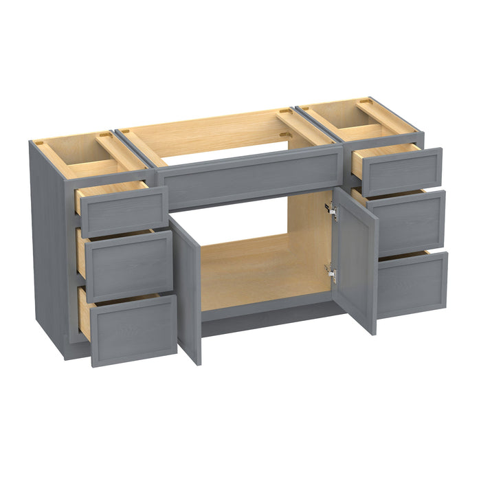 63" Modern Freestanding Birch & Plywood Bathroom Vanity Base Only – Shaker Style Storage Cabinet with 6 Drawers & 2 Doors VA41153-33-153 - HomeBeyond