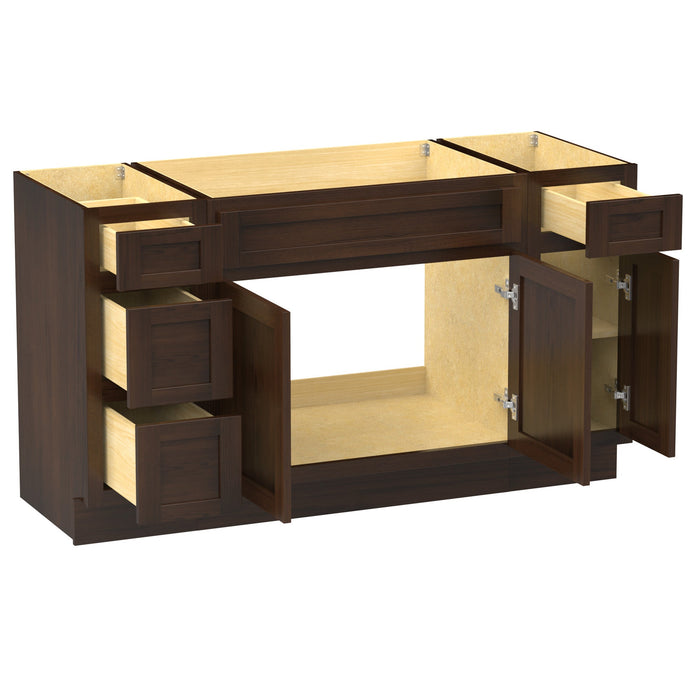 63" Modern Freestanding Oak Bathroom Vanity Base Only – Shaker Style Storage Cabinet with 4 Drawers & 3 Doors VA40123-39-121 - HomeBeyond