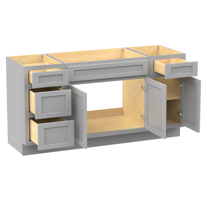 63" Modern Freestanding Oak Bathroom Vanity Base Only – Shaker Style Storage Cabinet with 4 Drawers & 3 Doors VA40153-33-151 - HomeBeyond