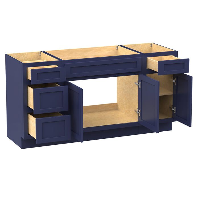 63" Modern Freestanding Oak Bathroom Vanity Base Only – Shaker Style Storage Cabinet with 4 Drawers & 3 Doors VA40153-33-151 - HomeBeyond