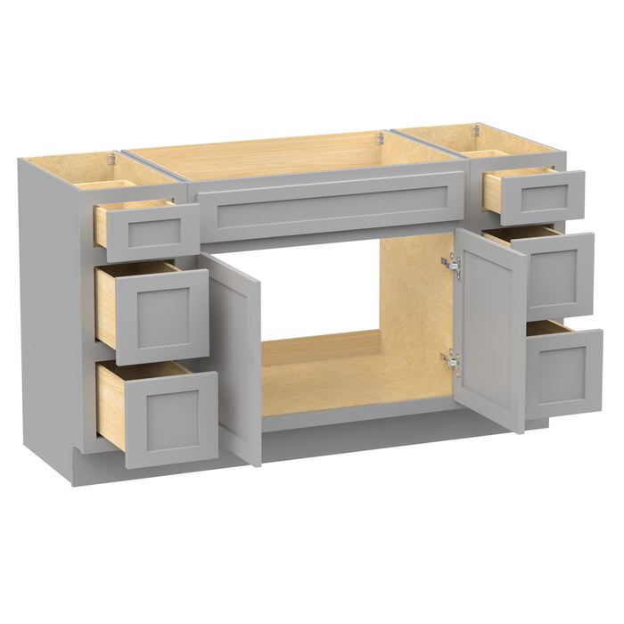 63" Modern Freestanding Oak Bathroom Vanity Base Only – Shaker Style Storage Cabinet with 6 Drawers & 2 Doors VA40123-39-123 - HomeBeyond