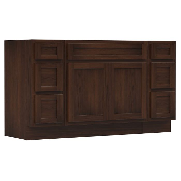 63" Modern Freestanding Oak Bathroom Vanity Base Only – Shaker Style Storage Cabinet with 6 Drawers & 2 Doors VA40123-39-123 - HomeBeyond